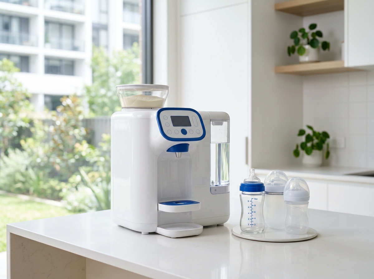 Mesin pembuat susu di dapur cerah